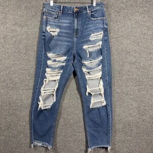 American Eagle Jeans Women 12 Curvy Mom Y2K Distressed Ripped High Rise Denim